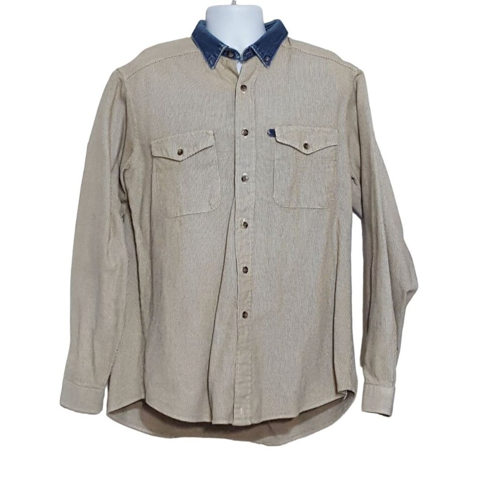 Vintage Panhandle Slim Rough Stock Shirt L Heavy Weight Denim Collar Button Down